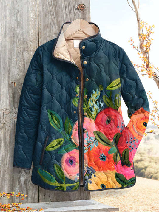 Damen Vintage Floral Print Steppjacke