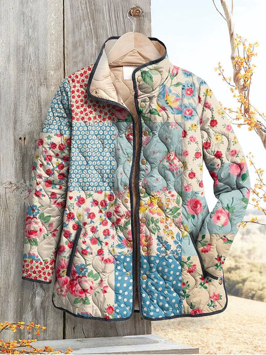 Charmante Floral gesteppte Jacke für Frauen - Vintage Casual Stil