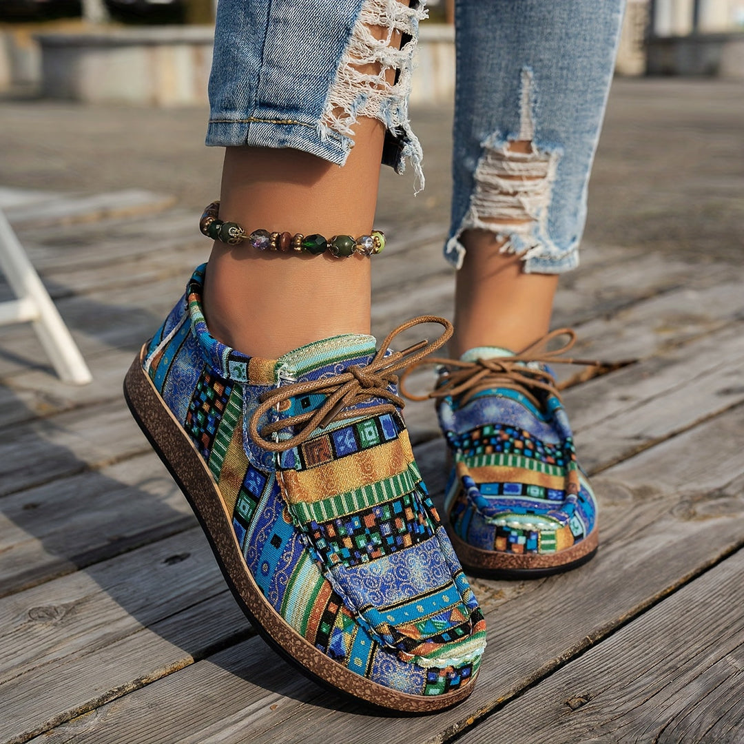 Damen Vintage Boho SchnürSchuhe