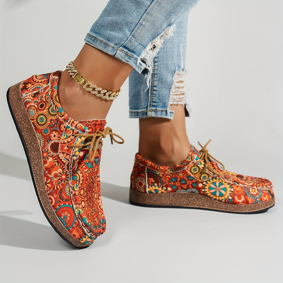 Damen Vintage Blumen Schnürschuhe