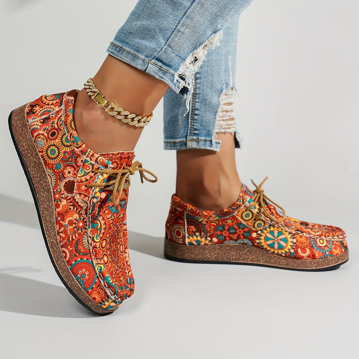 Damen Vintage Blumen Schnürschuhe