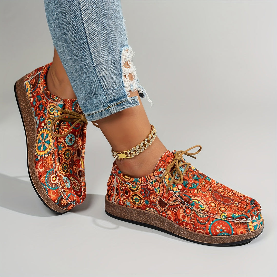 Damen Vintage Blumen Schnürschuhe