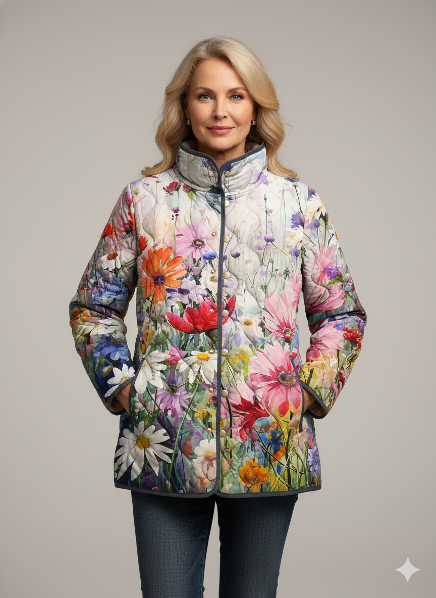 Charmante Floral Druck Steppjacke für Damen - Vintage Freizeitstil