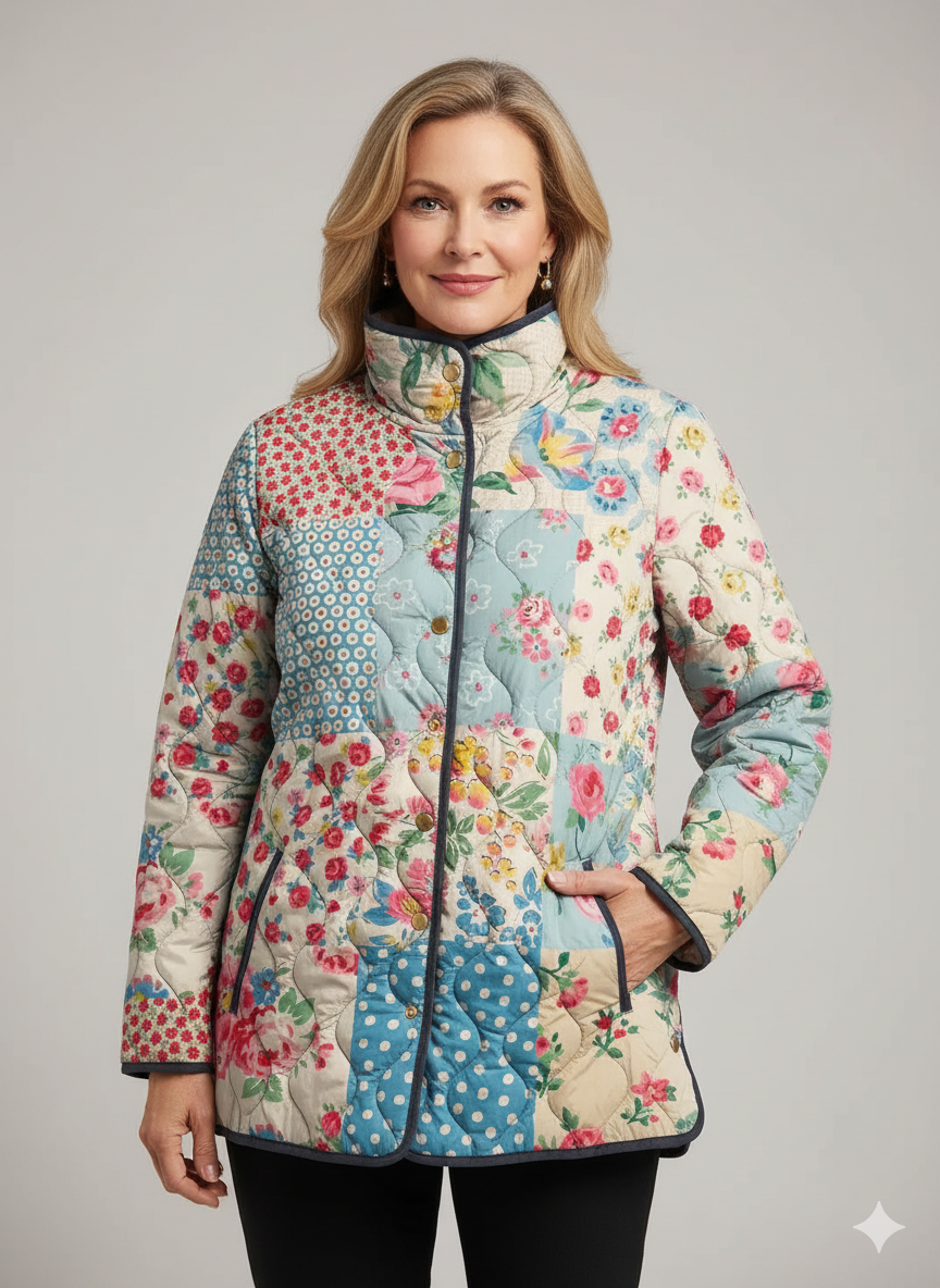 Charmante Floral gesteppte Jacke für Frauen - Vintage Casual Stil