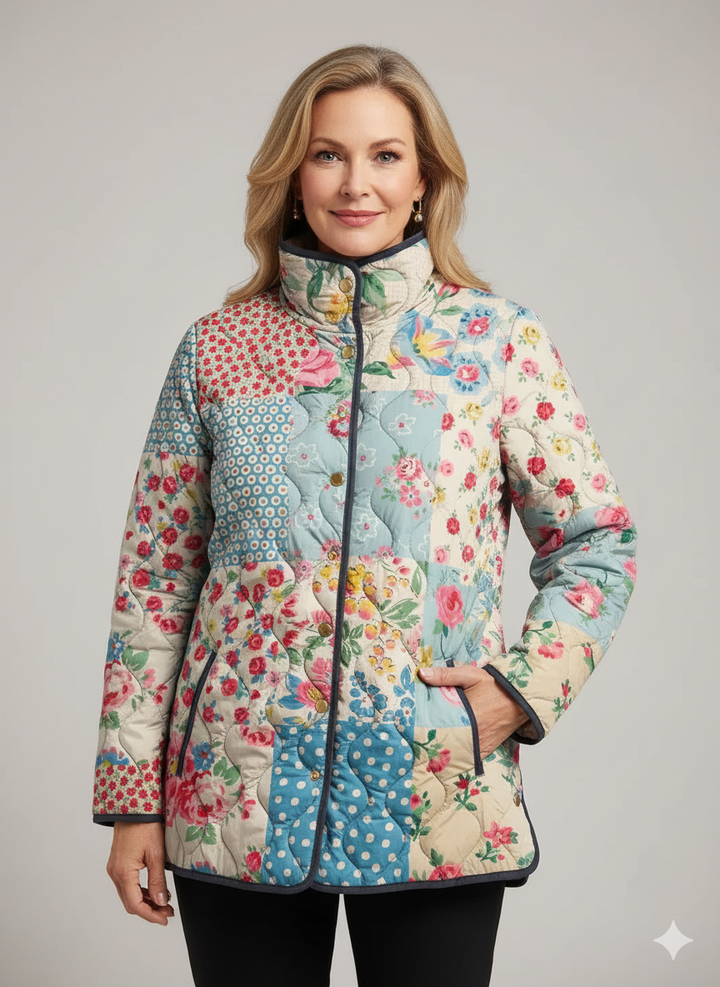 Charmante Floral gesteppte Jacke für Frauen - Vintage Casual Stil